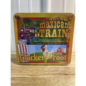Puremco Mexican Train & Chickenfoot Dominoes - Complete Dual Game Set in a Tin